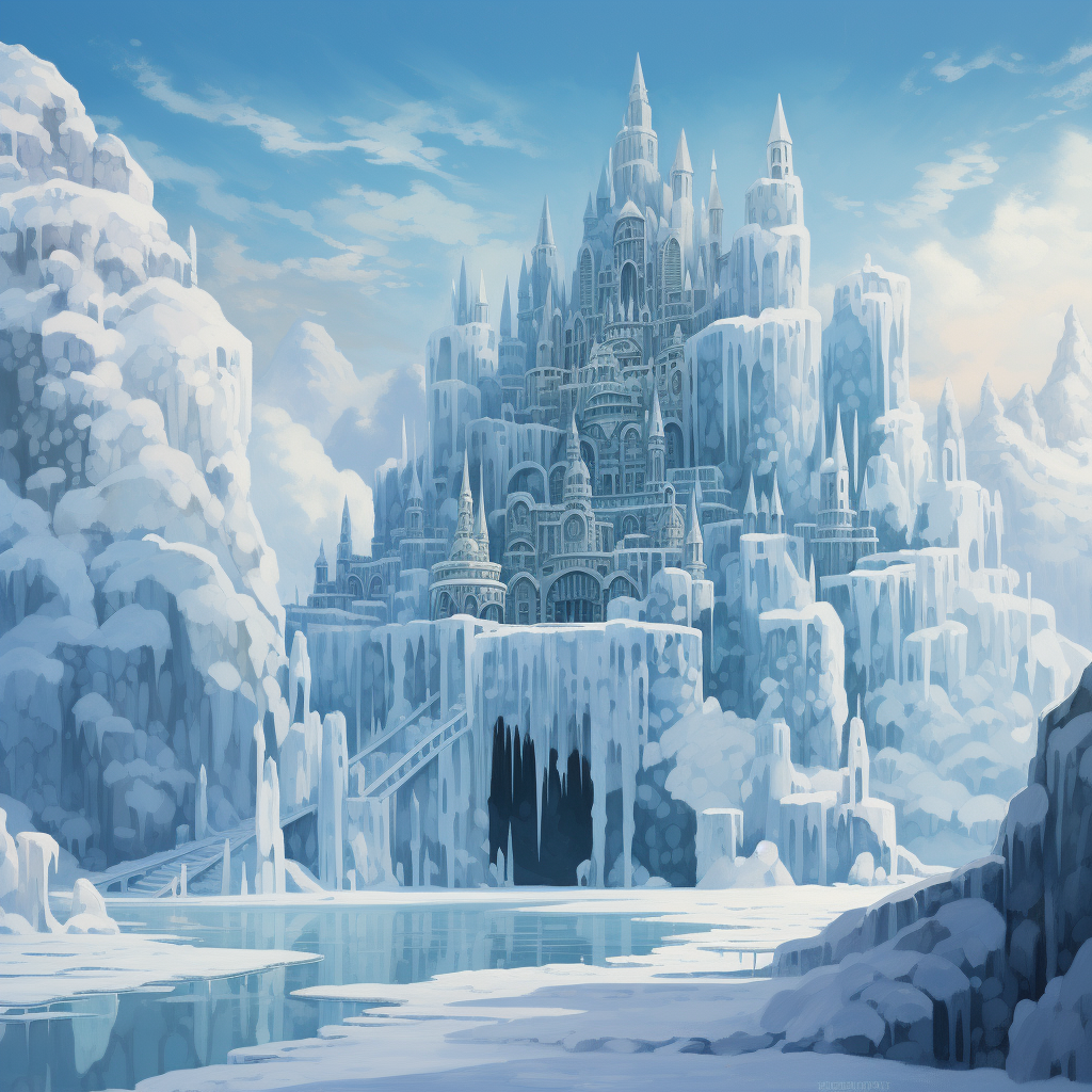 A stunning ice castle in Studio Ghibli style