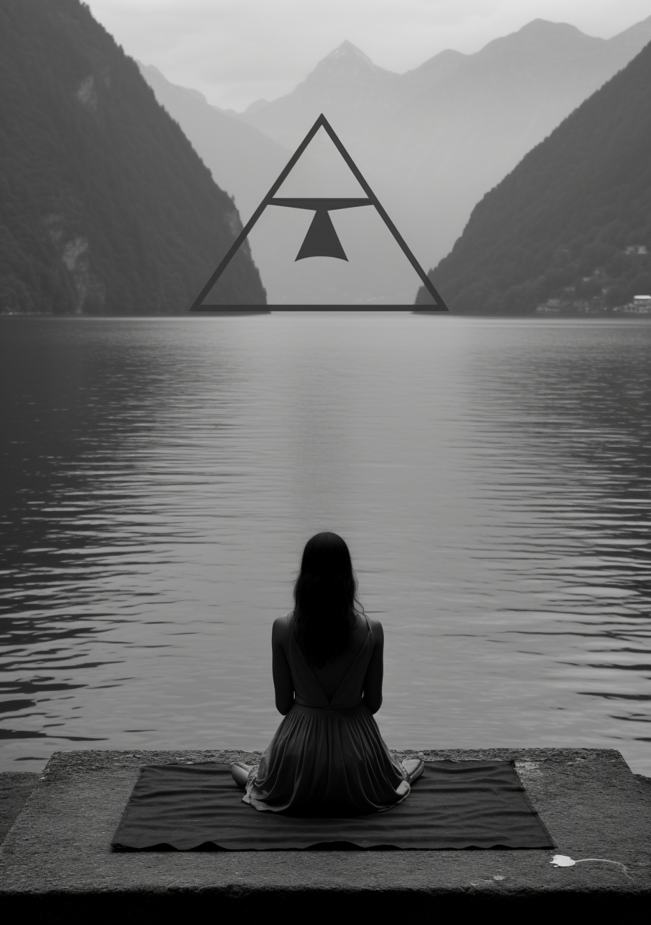 Black and white photo of a woman meditating outdoors