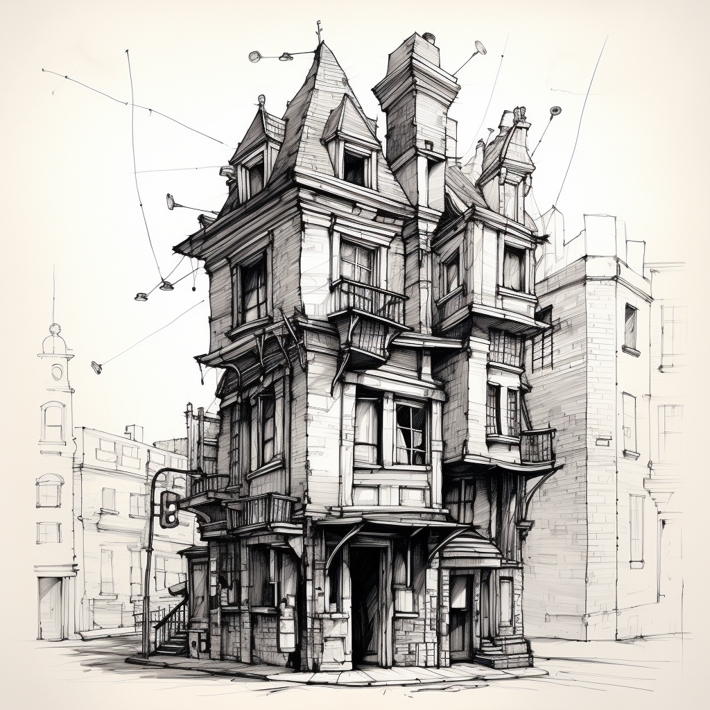 Illustrated building sketch for creative designs