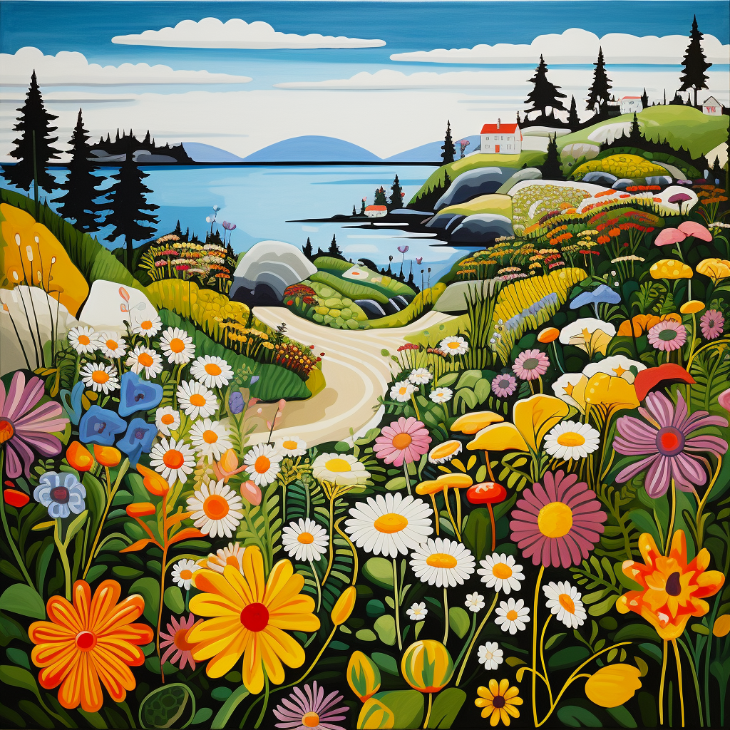 Colorful impressionist summer folk art