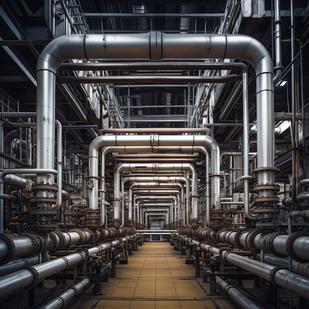 Pipes connecting in an industrial scene