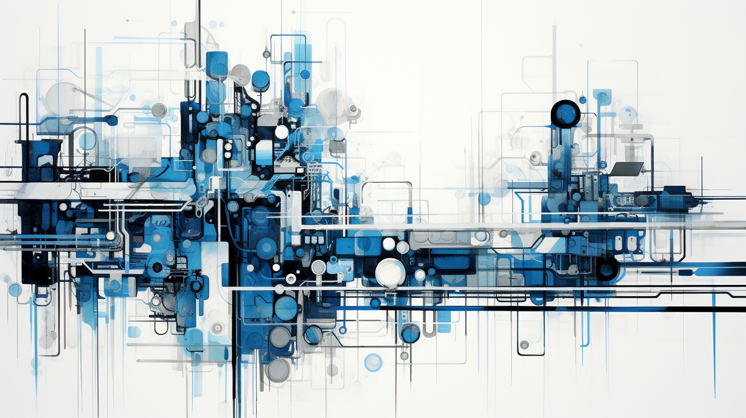 Abstract industrial artwork with blue lines