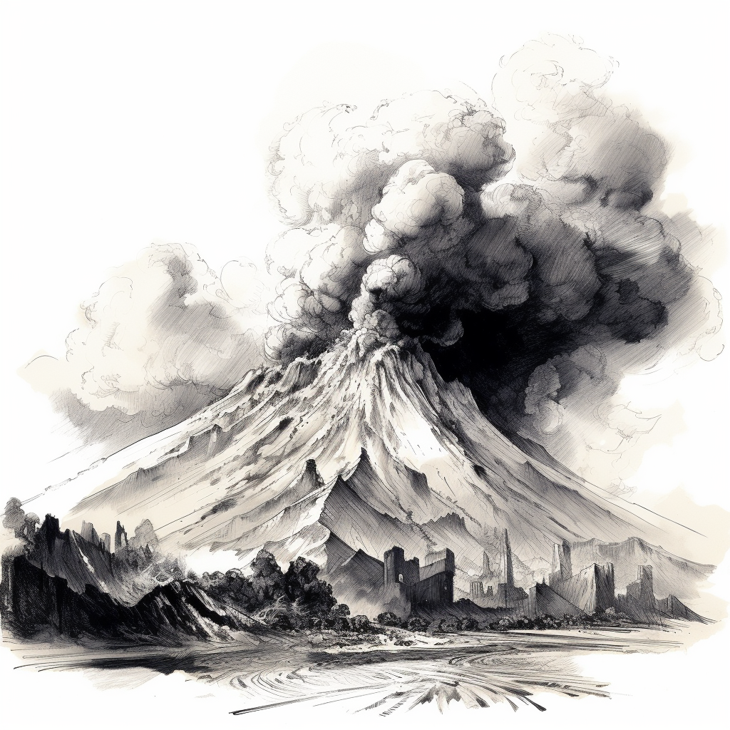 Ink drawing of Etna volcano