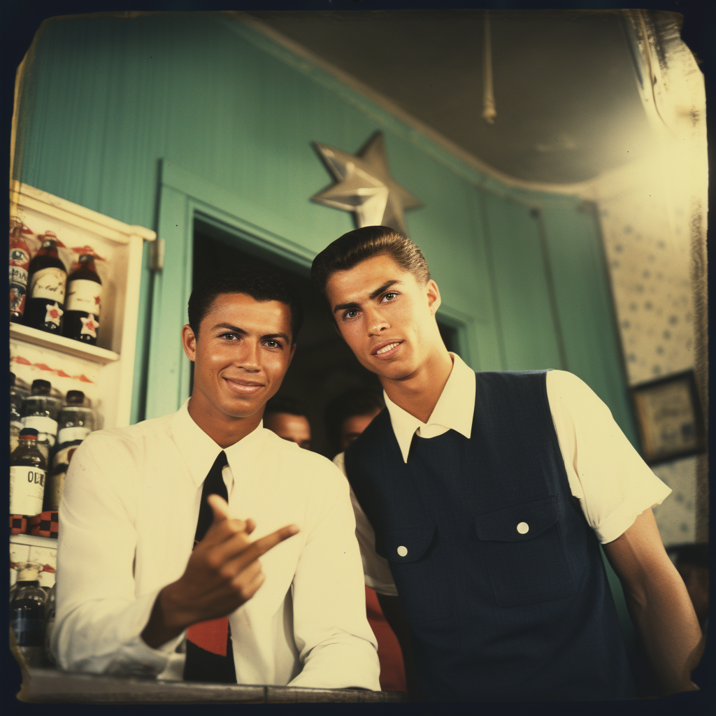 Vintage photo of Ronaldo and Eusebio playing darts