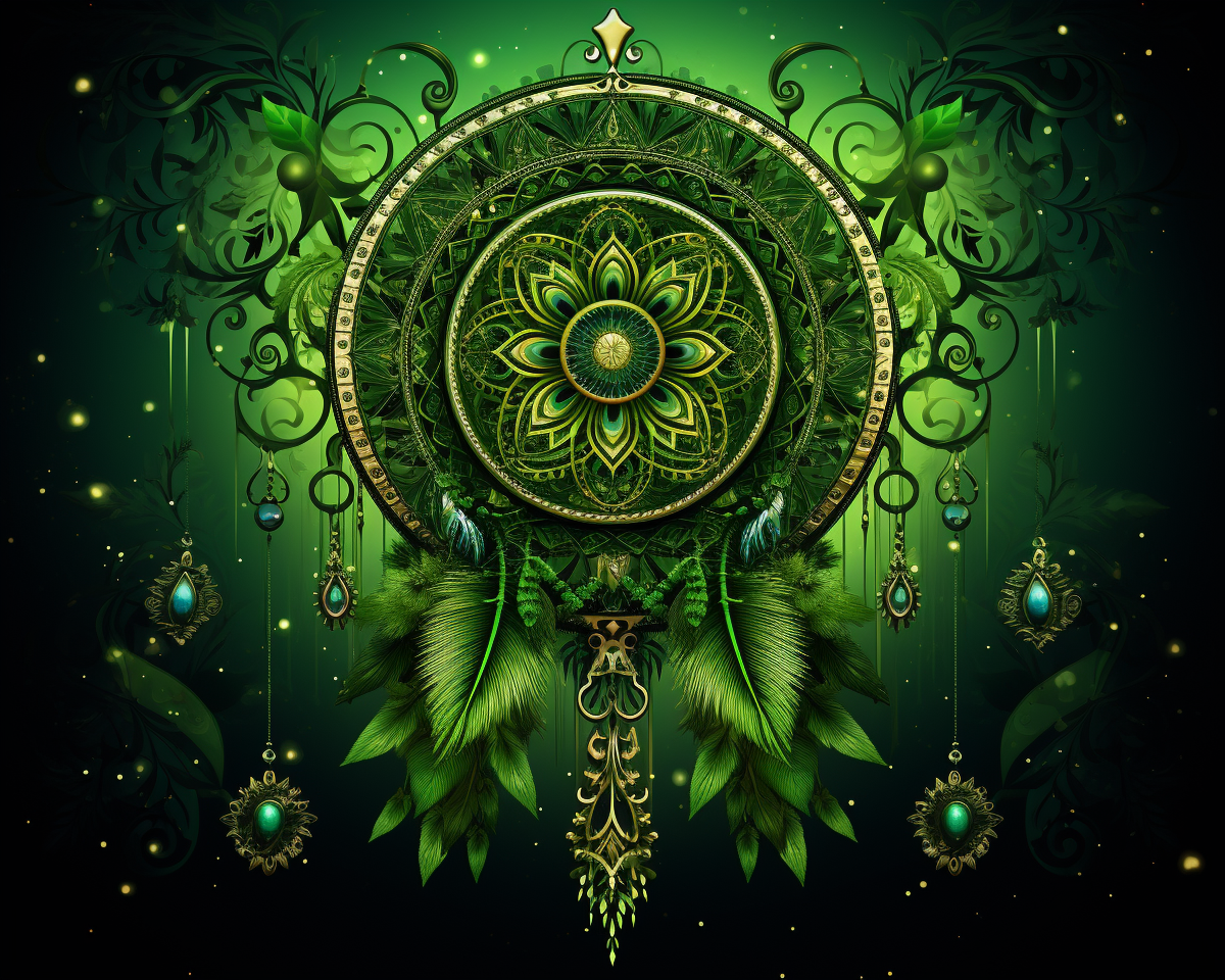 Beautiful green dream catcher with intricate design