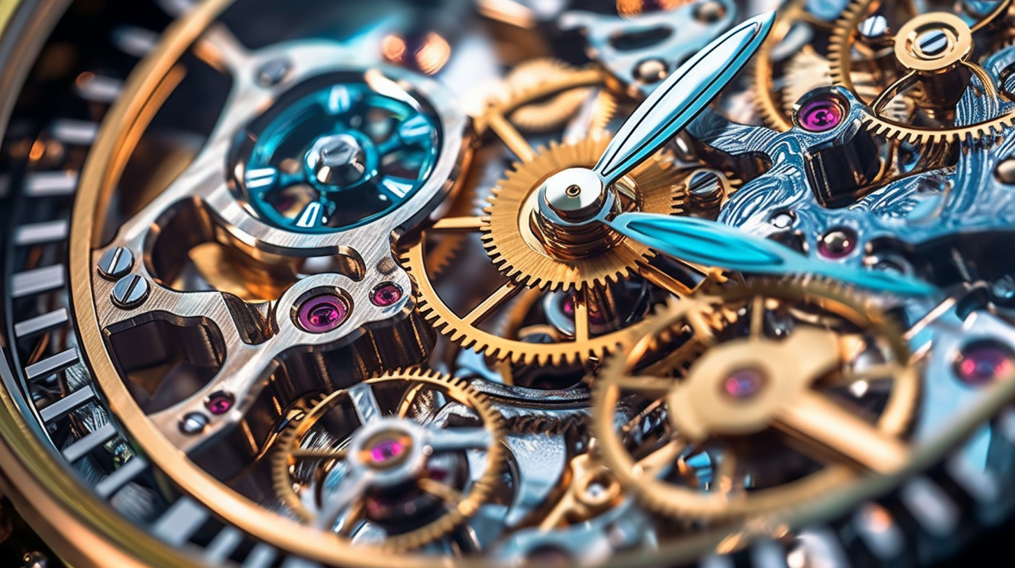 Detailed view of intricate mechanical watch