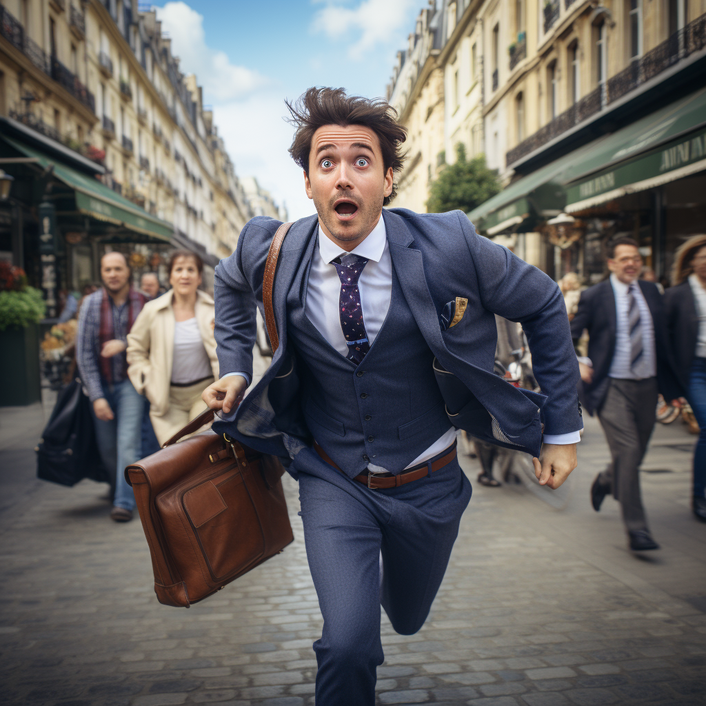 Young Gentleman Inventor Running to Work