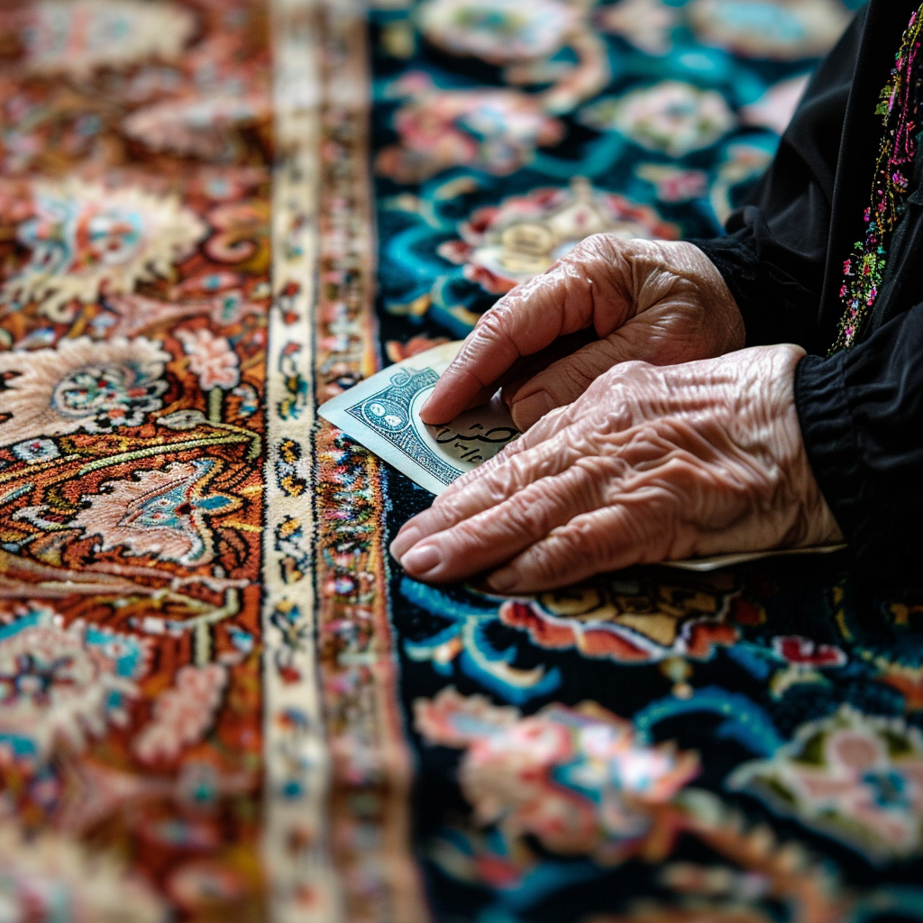 Iranian Grandma Praying with Blue Tasbih