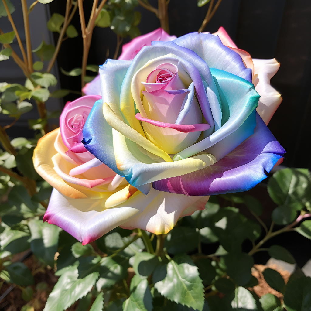 Beautiful iridescent pastel rainbow white rose bush