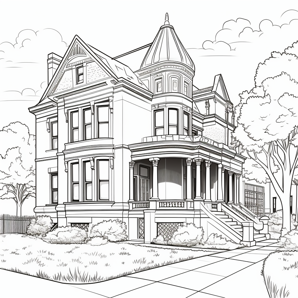 Italianate Style Home Doodle Drawing