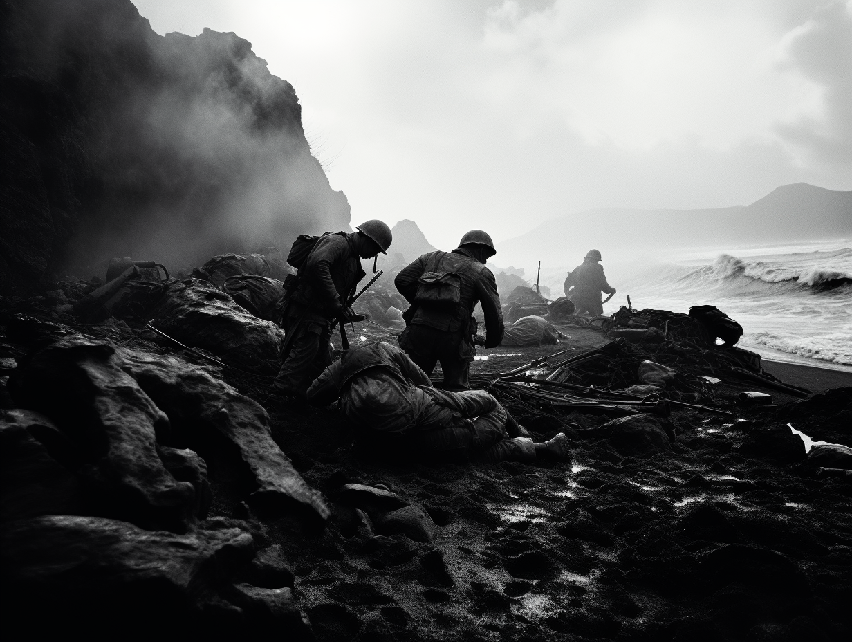 Soldiers washed up in Iwo Jima