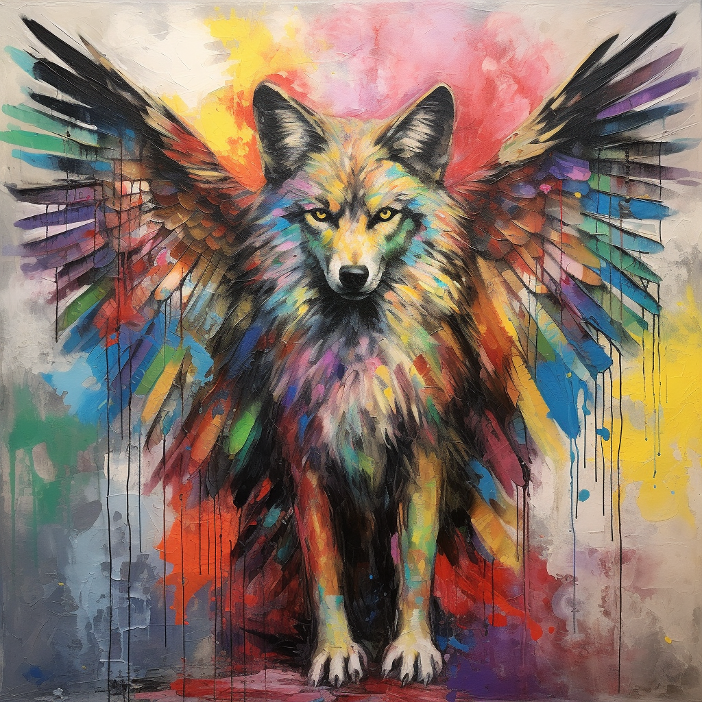 Abstract representation of a wolf with wings