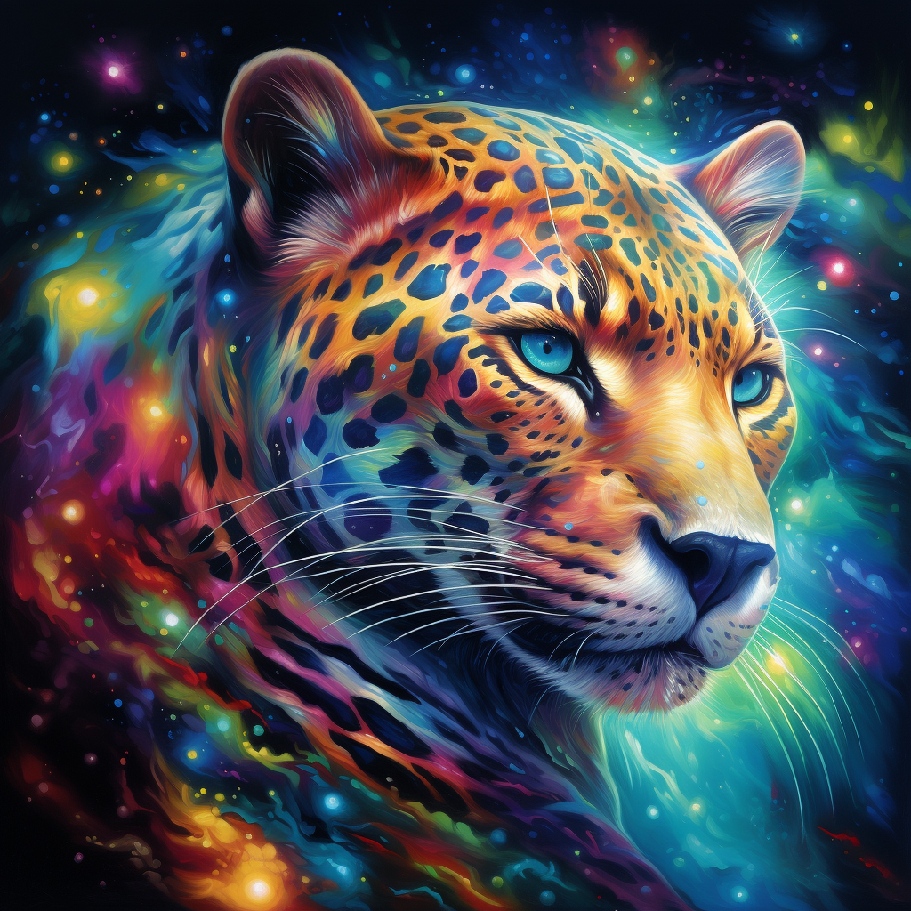 Jaguar art cosmic colourful rainbow