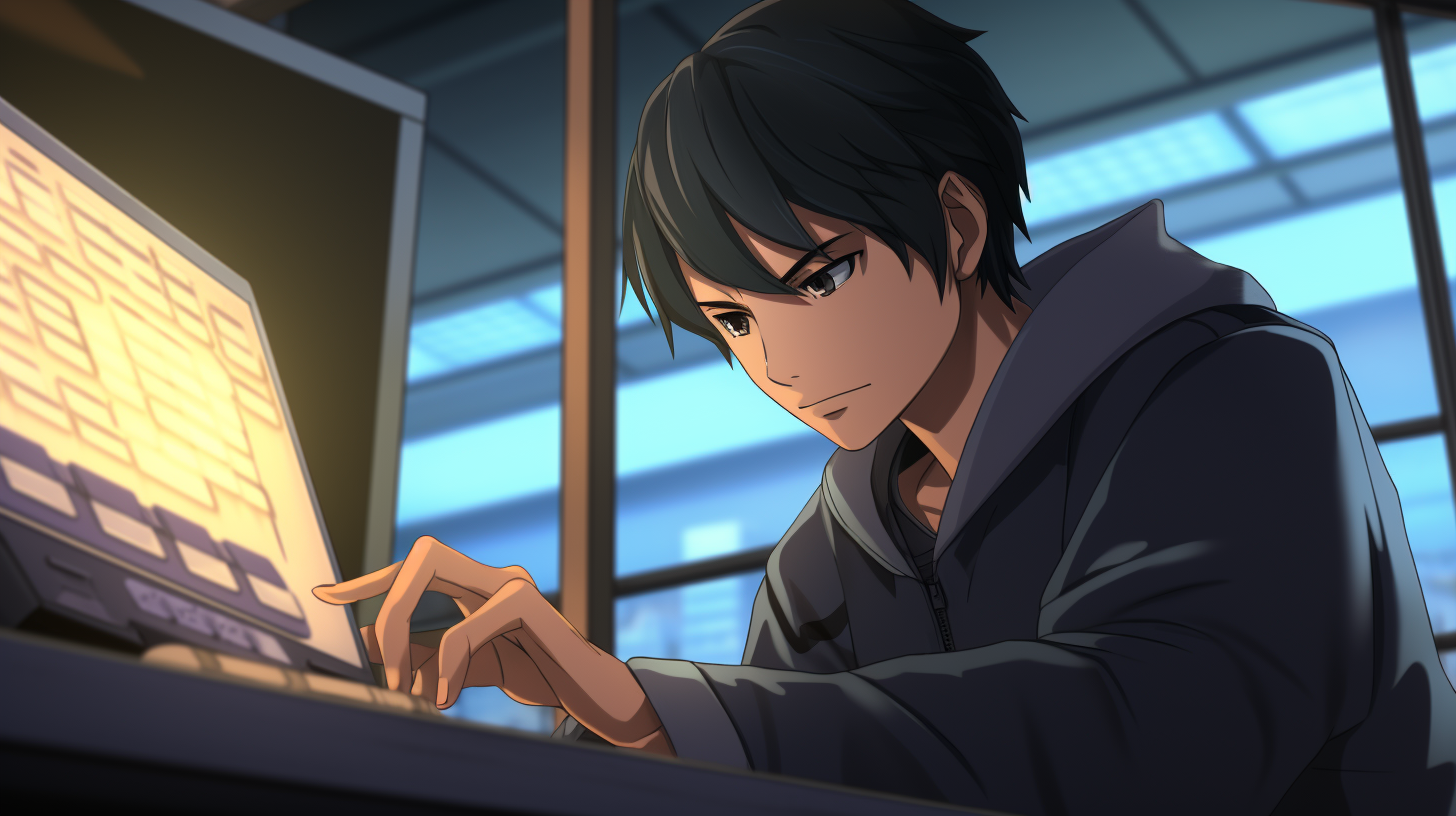 Japanese anime male busy in office