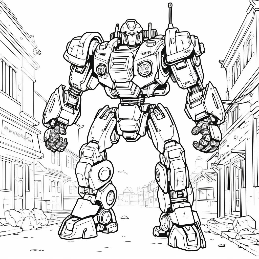 Coloring page of a Japanese robot mecha