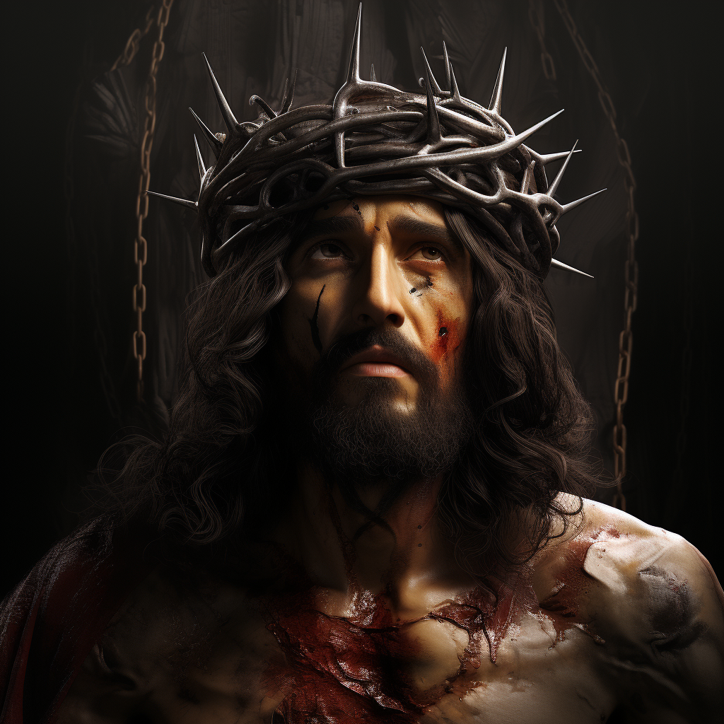 Jesus Christ with Crown of Thorns on Cross