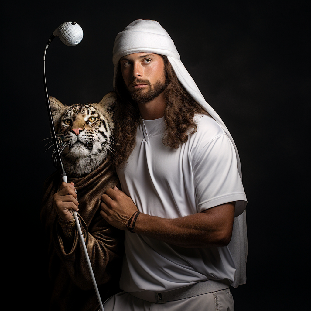 Jesus as Tiger Woods in Iconic Pose