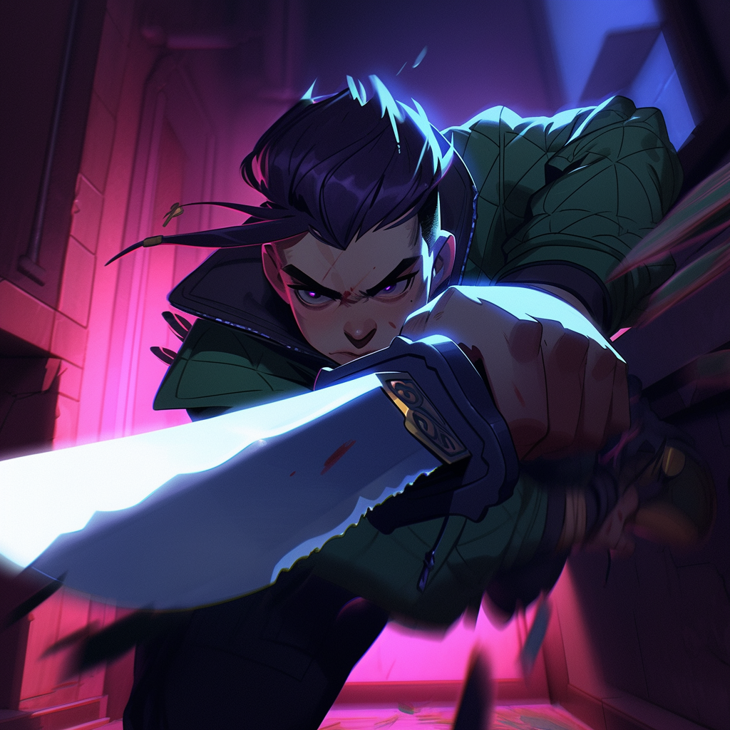 Jett from Valorant wielding knives in cinematic angle