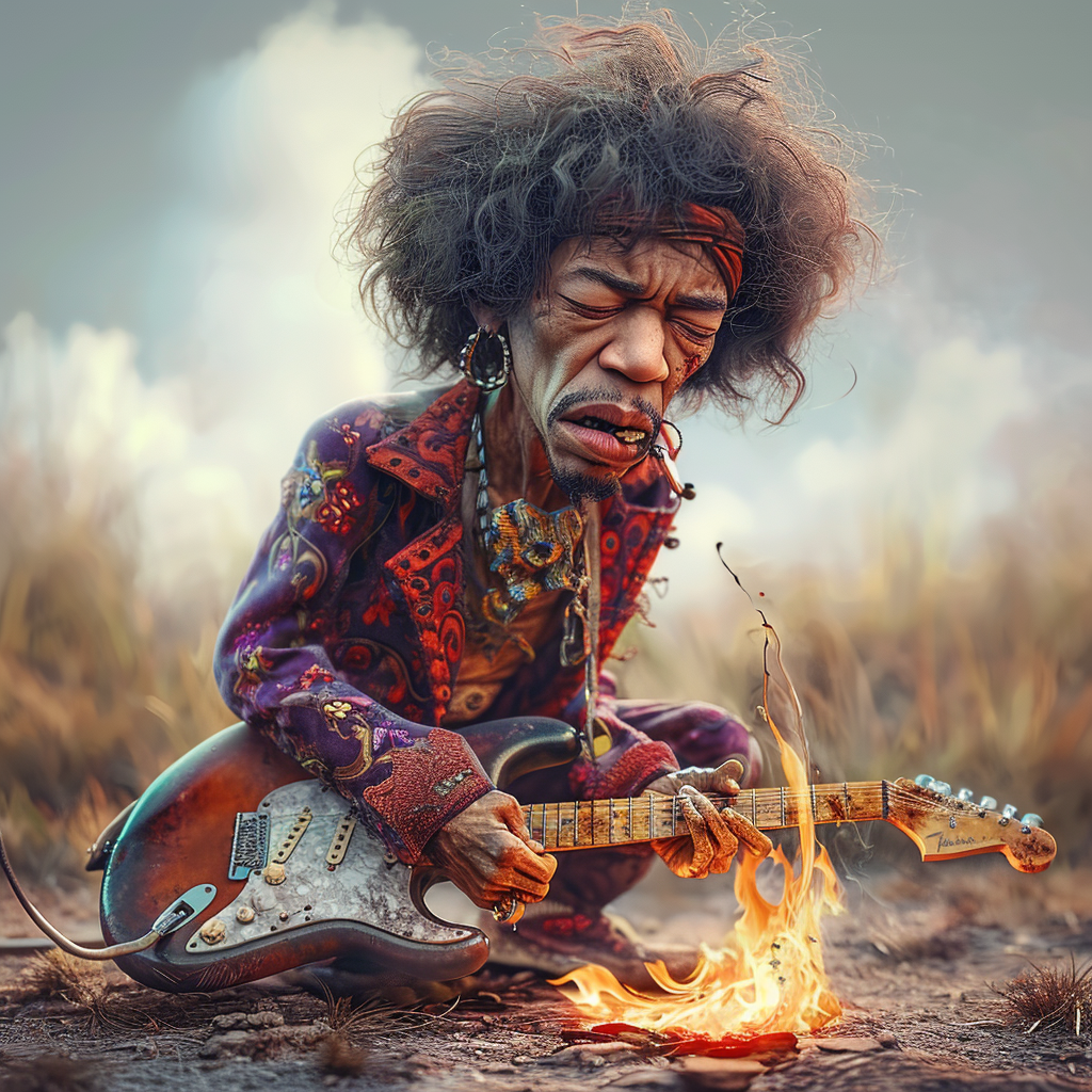 Jimi Hendrix Burning Guitar Artwork