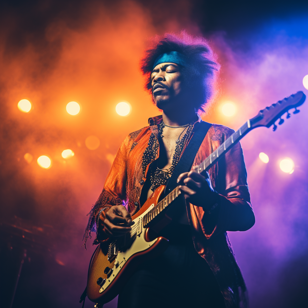 Jimi Hendrix playing stick vacuum cleaner guitar