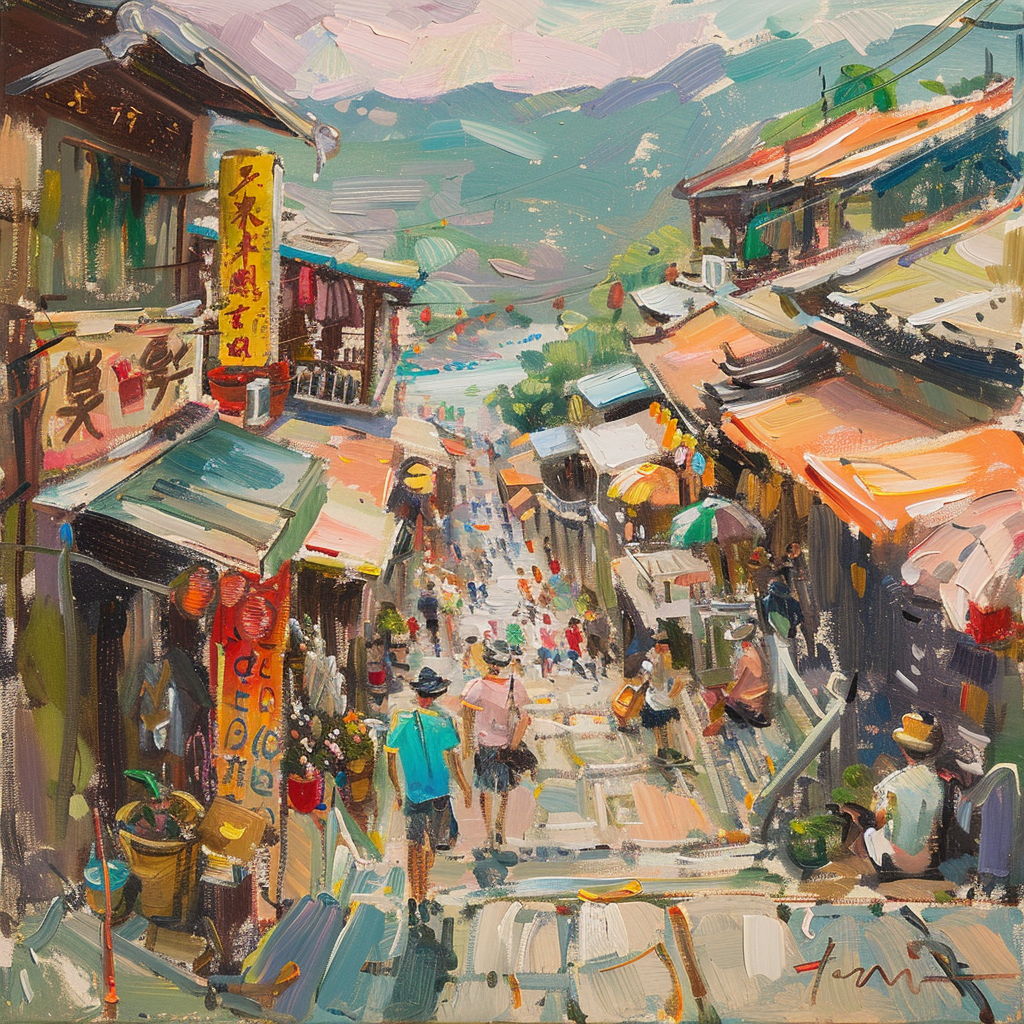 Oil painting Jiufen Taiwan Munnings