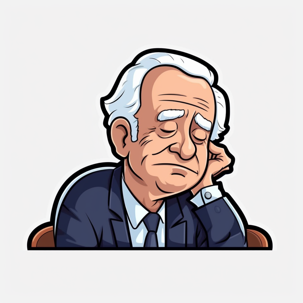 Cartoon sticker of Joe Biden sleeping during a speech