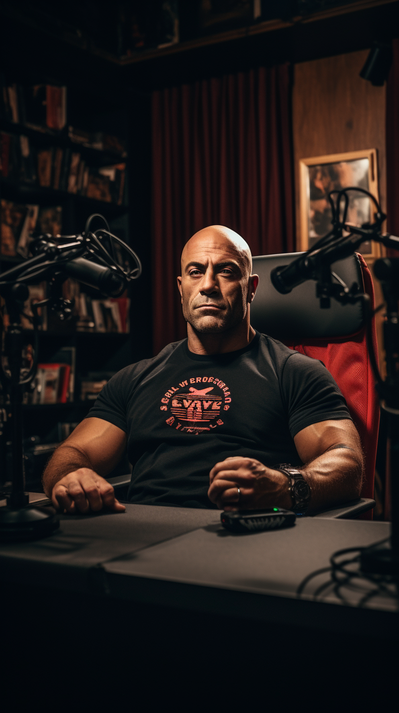 Joe Rogan at podcast desk