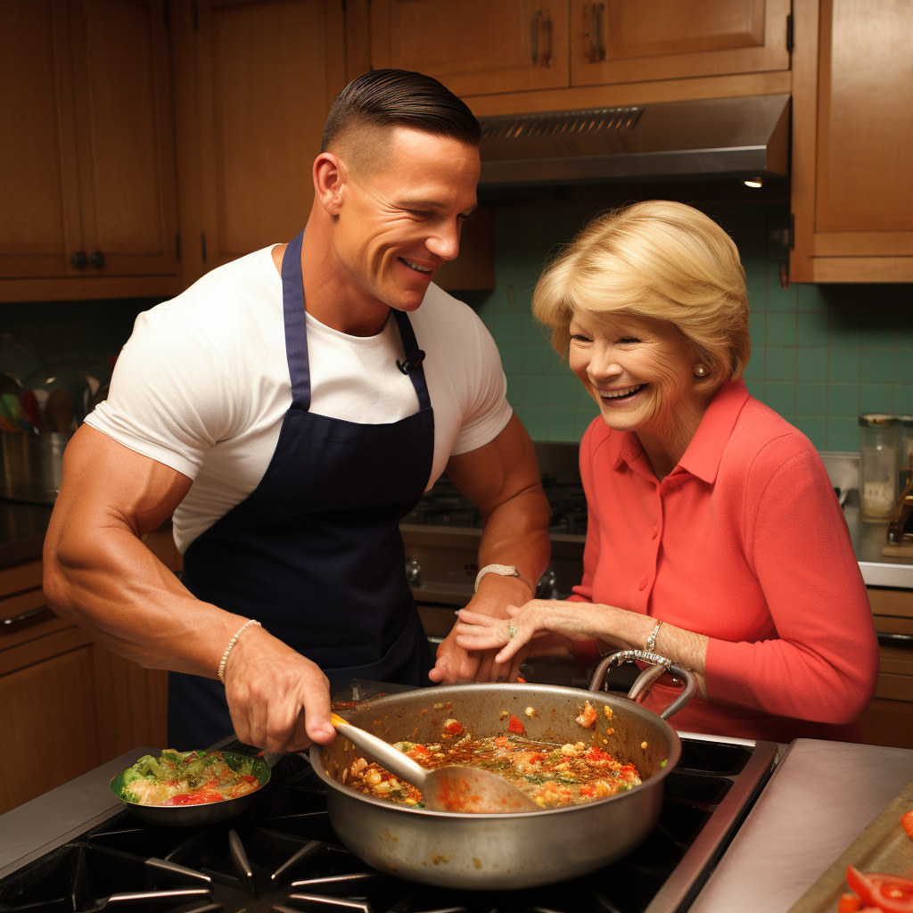 Cena and Stewart Cooking Dinner