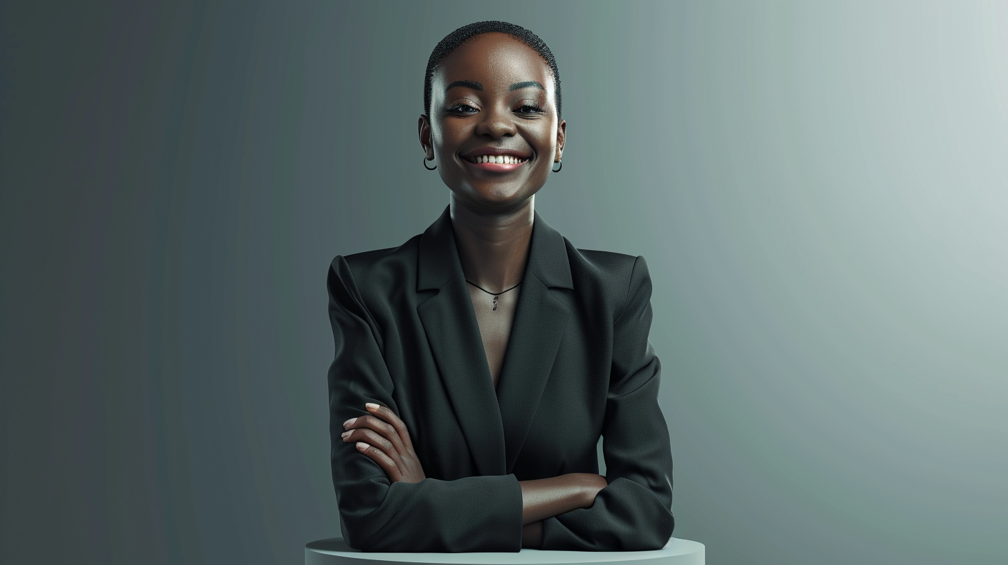 Joyful female recruiter on pedestal