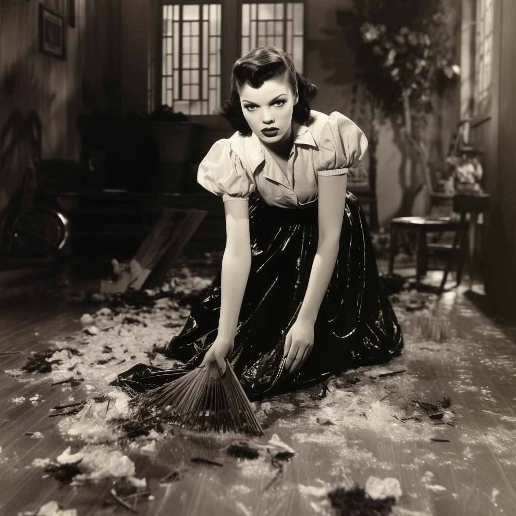 Judy Garland cleaning the floor