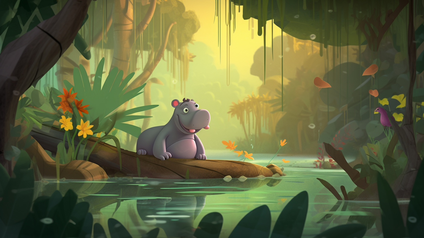 Whimsical Jungle Game with Hippopotamus