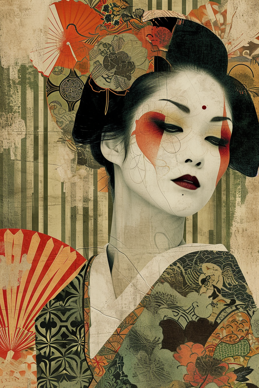 Kabuki woman art deco earthy colors