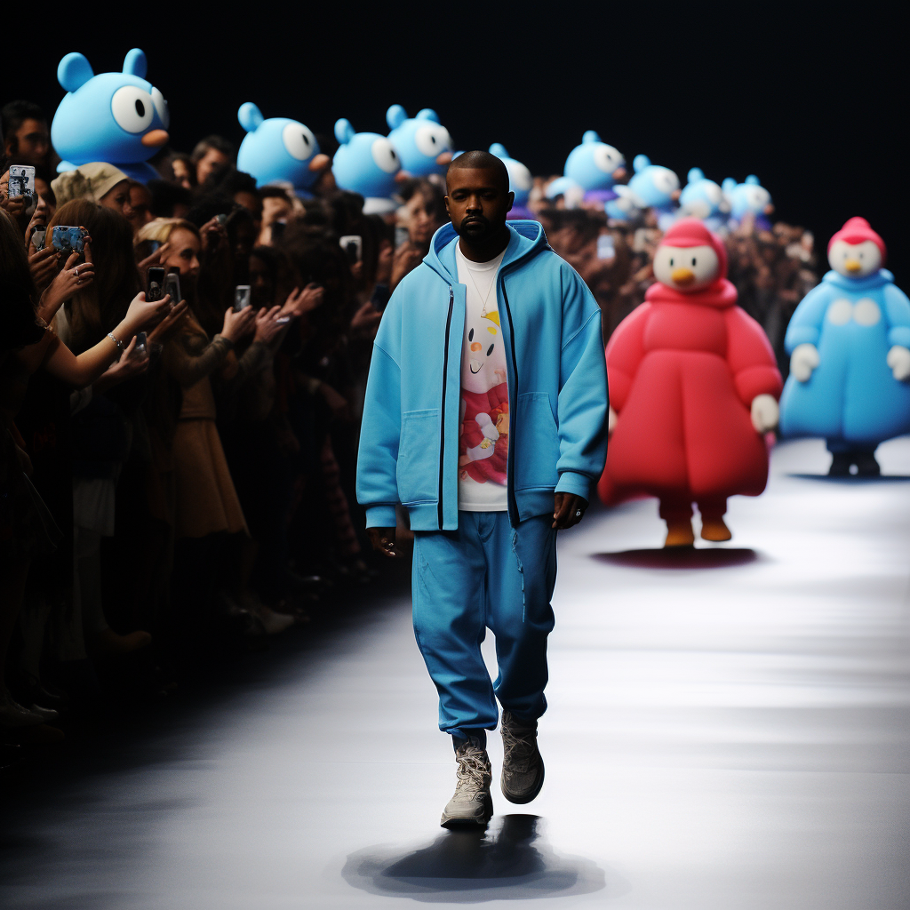 Kanye as Doraemon at Fashion Show