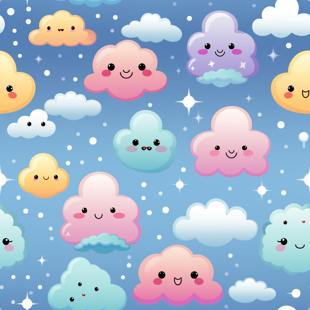 Cute rainbow clouds and sunny pattern