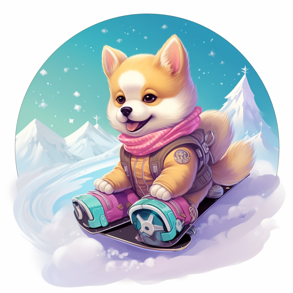 Adorable Kawaii Style Dog Snowboarding