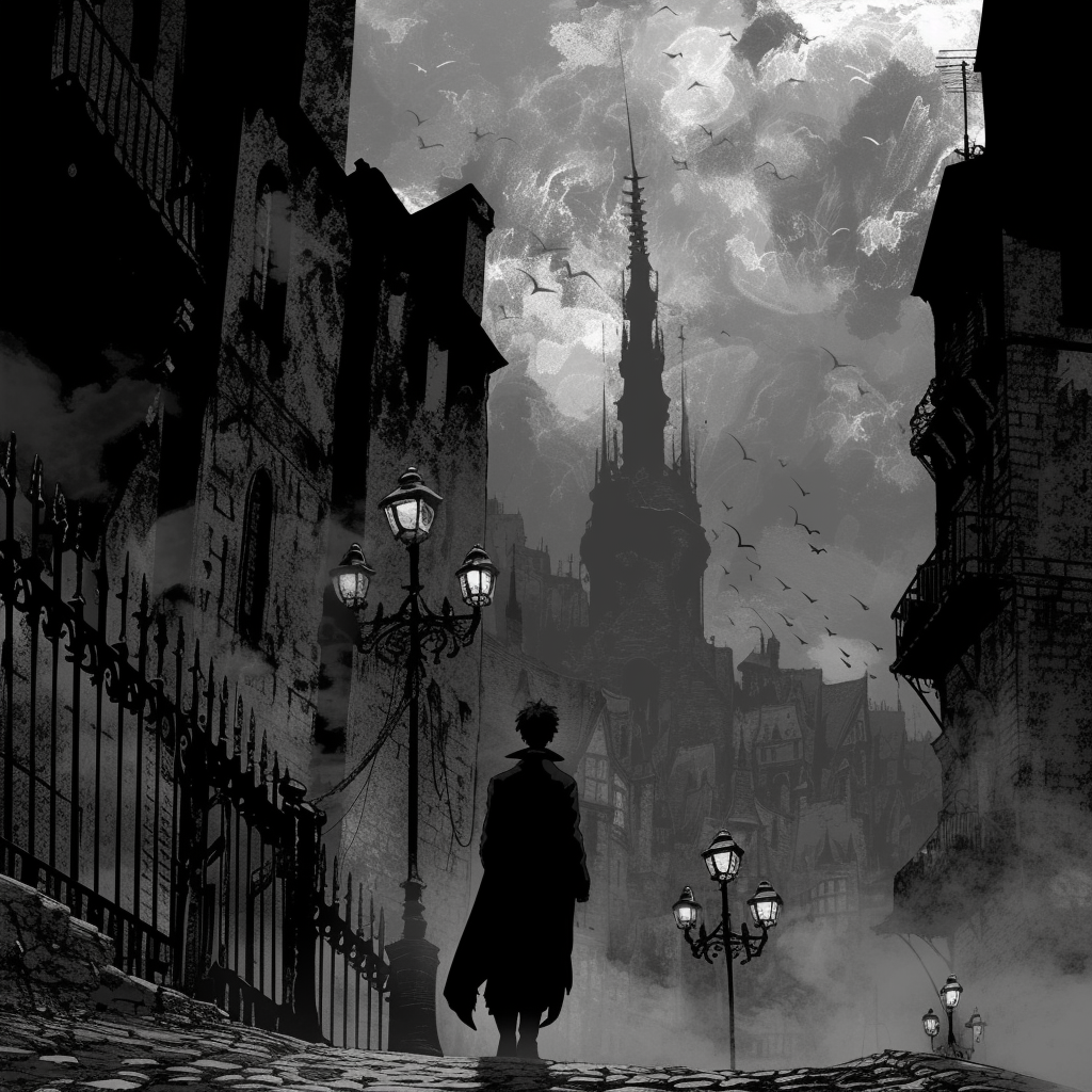 Brooding Kazuki in Crumbling Victorian-Era City