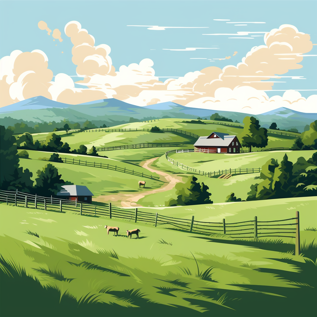 Beautiful Kentucky Bluegrass Landscape Illustration