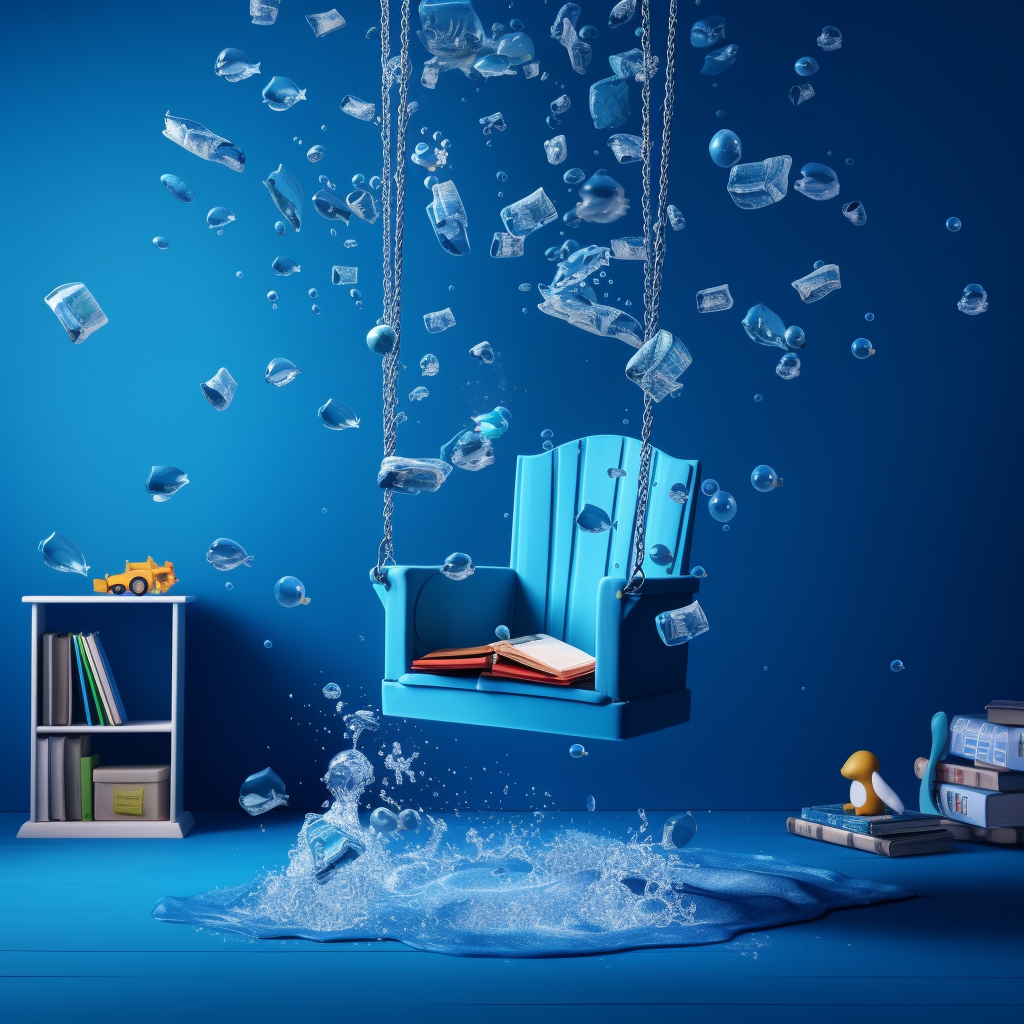 Photo-realistic image of kid stuff in a blue room