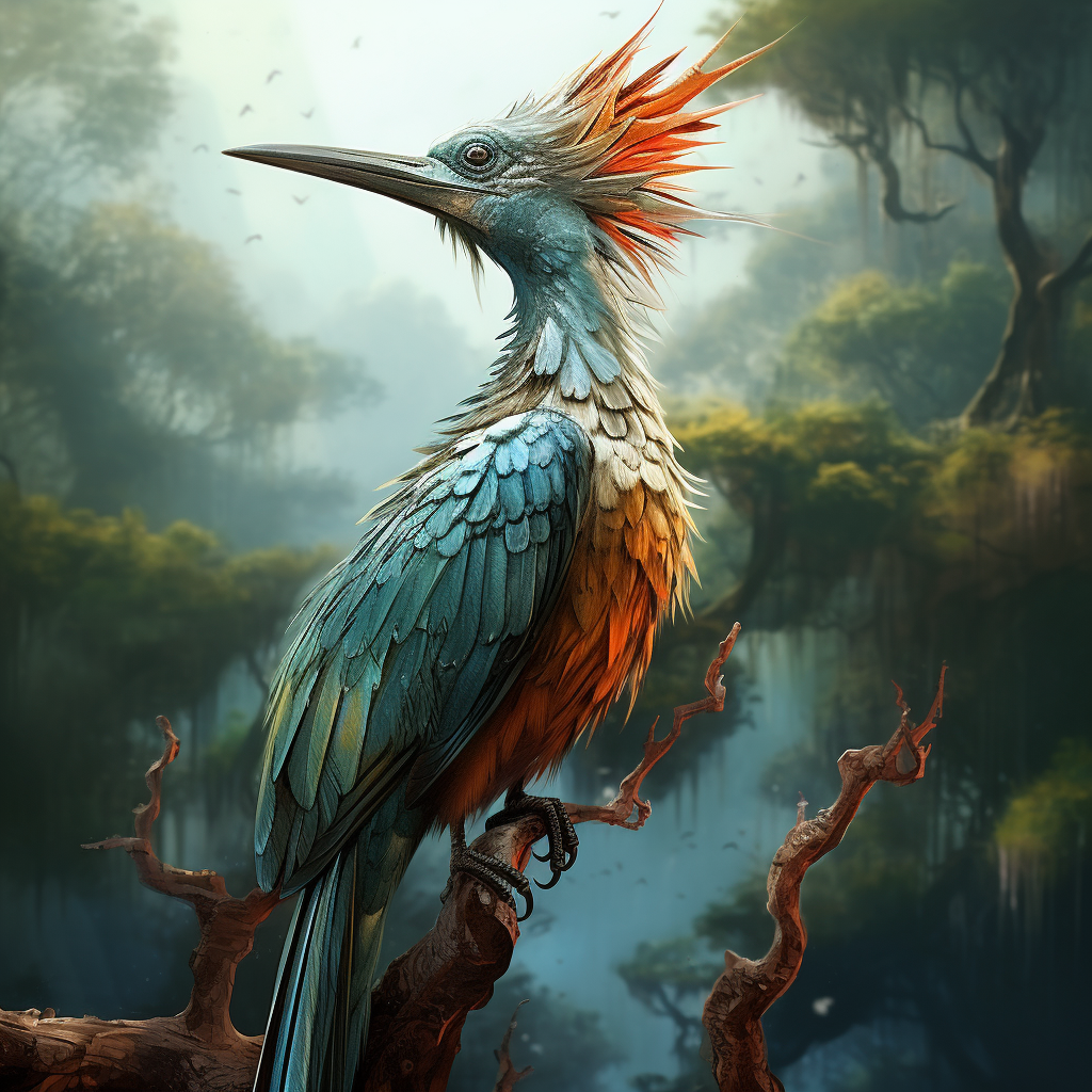 Stunning kingfisher-quetzalcoatlus hybrid in flight