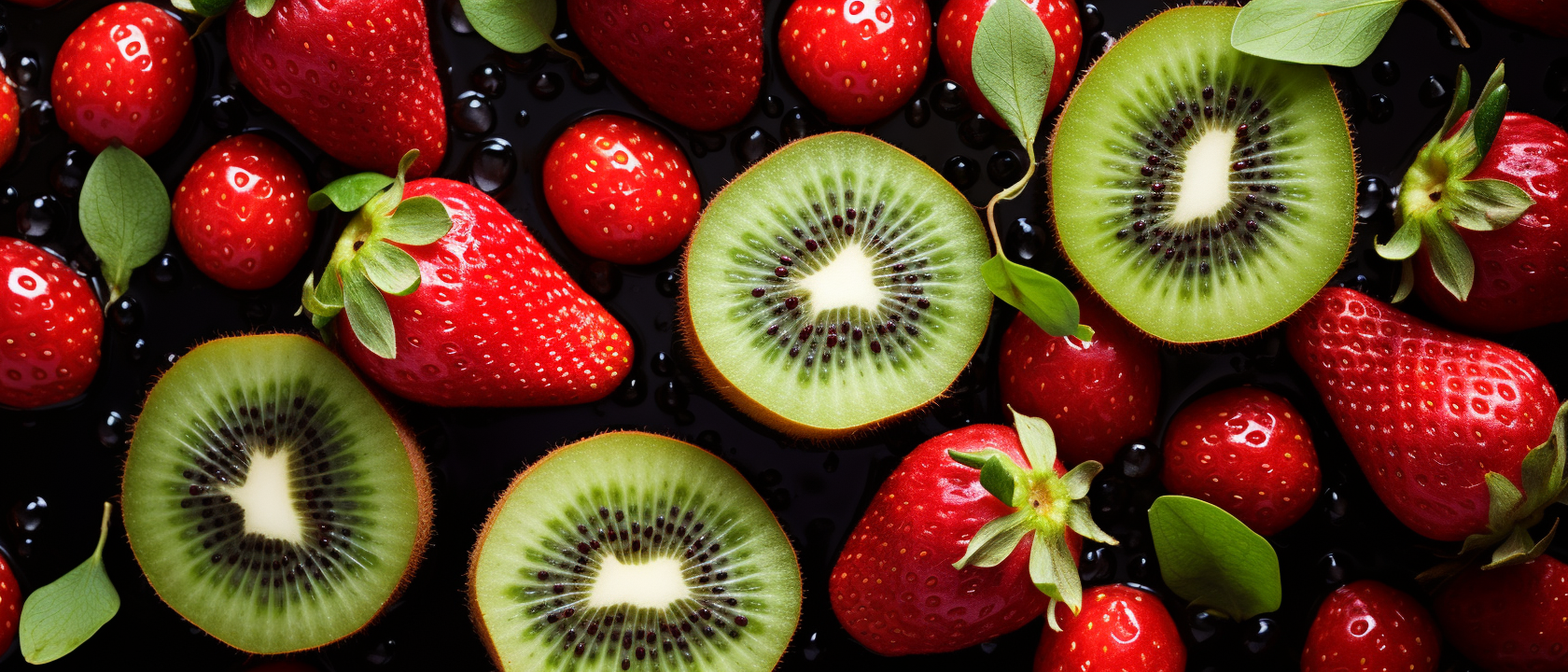 Colorful kiwis and strawberries on display