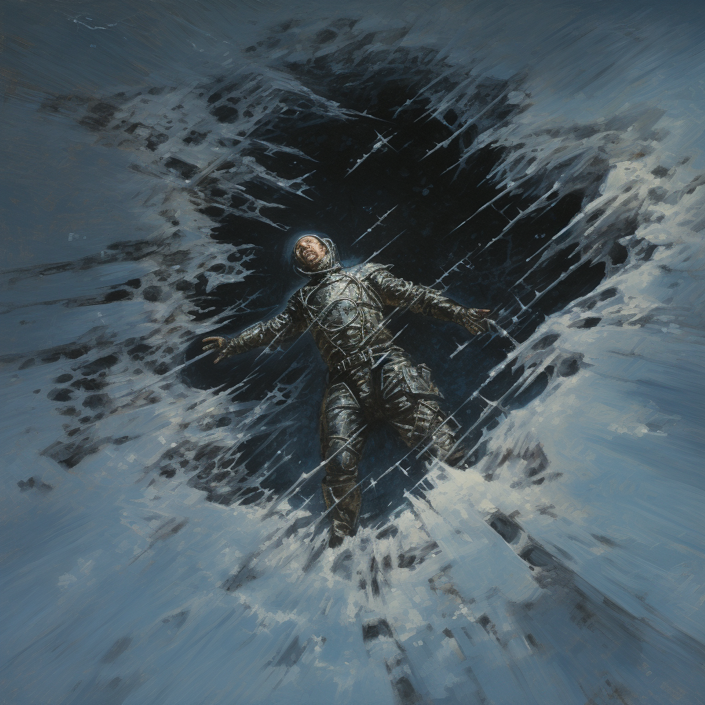 Knight drowning in frozen lake art