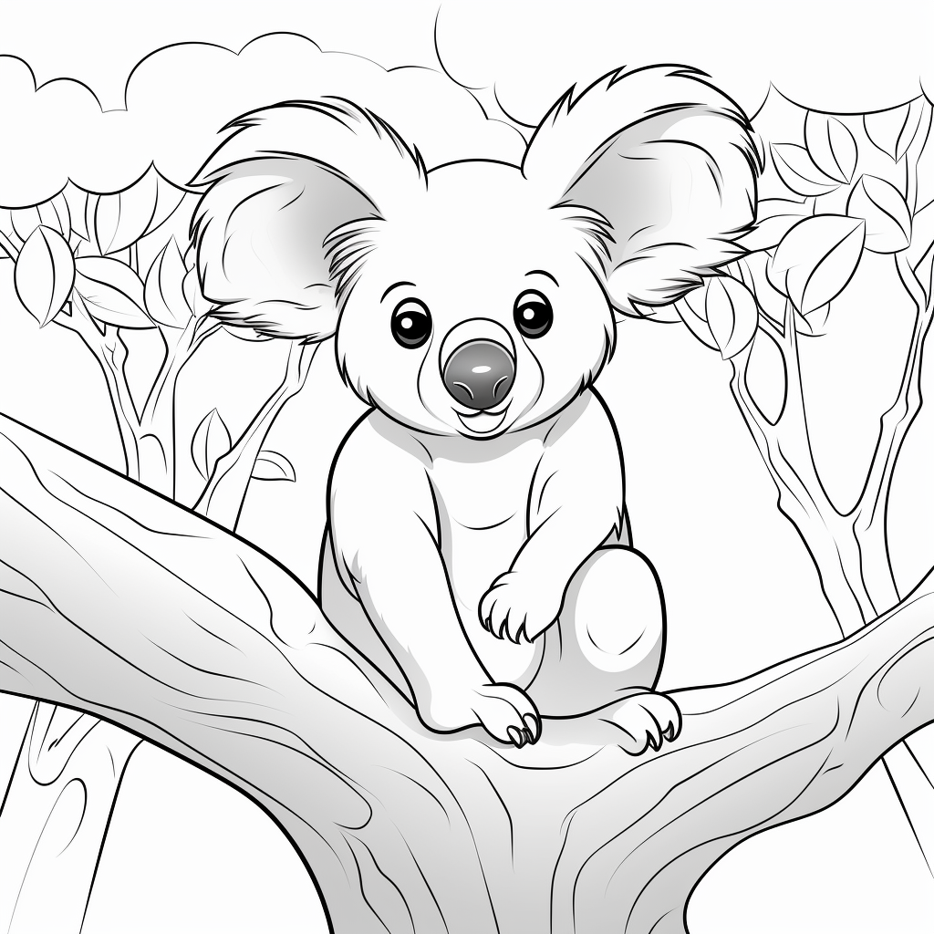 Cartoon Koala on Tree Coloring Page