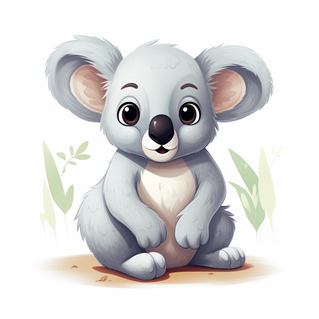 Koala in Disney Cartoon Style on White Background