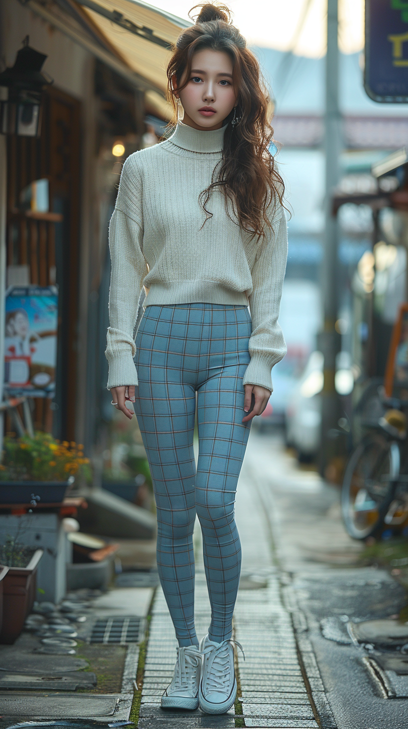 Korean Woman wearing blue tights