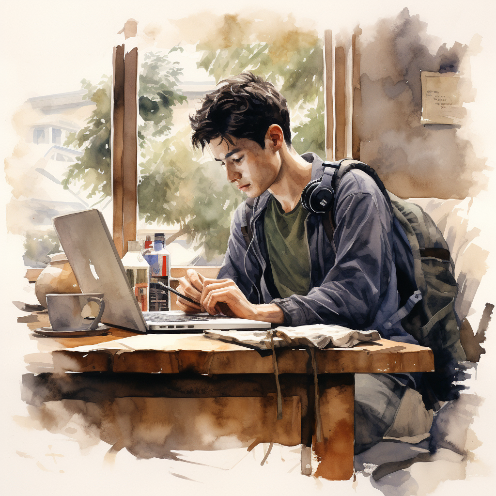 Male Korean college student writing novel