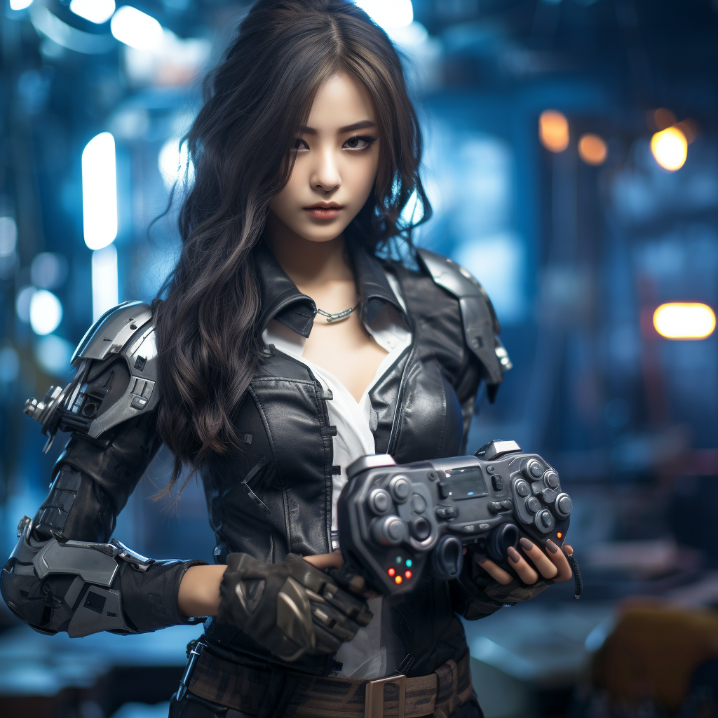 Happy Korean girl holding game controller