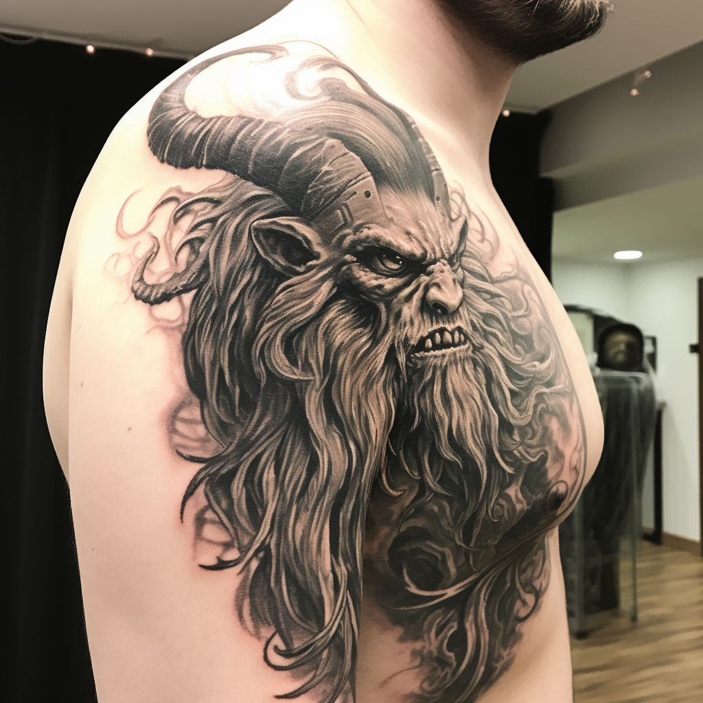 Black Ink Krampus Tattoo Side View