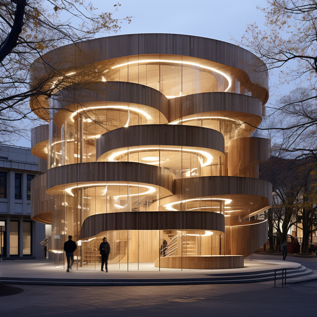 Architectural masterpiece with helix rotating wrapping facade