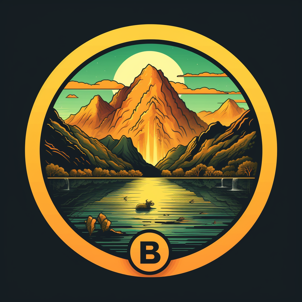 Round logo with Lake Atitlan and Bitcoin