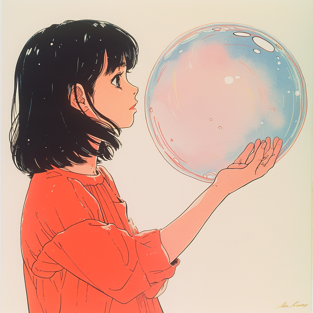 Girl holding large bubble in palm